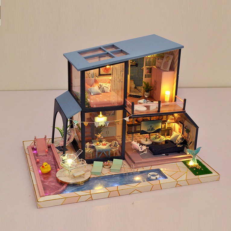 Mô hình nhà DIY Doll House Legand of Mermaid Kèm Mica Chống bụi, Bộ dụng cụ, Keo dán và Bộ phát nhạc