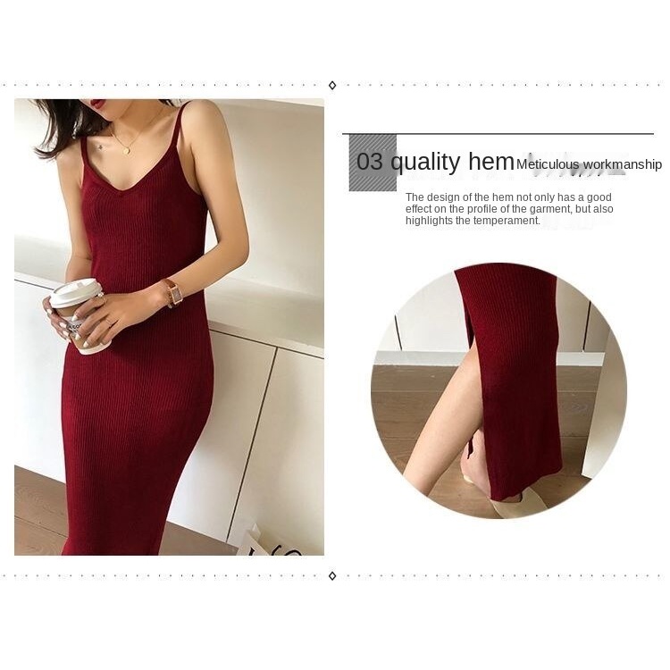 Đầm dệt kim hai dây dáng dài mẫu  thời trang mùa thu mới dành cho nữ