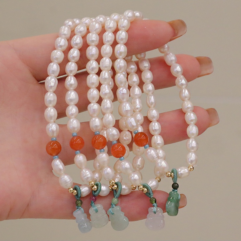 [Hàng Mới] Vòng Đeo Tay Đính Hạt Ngọc Trai Cầu May Mắn Cho Nữ