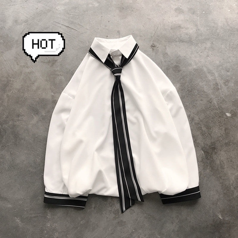 Áo Sơ Mi Tay Dài Họa Tiết Cà Vạt Thời Trang Hàn Quốc Cho Nam Nữ