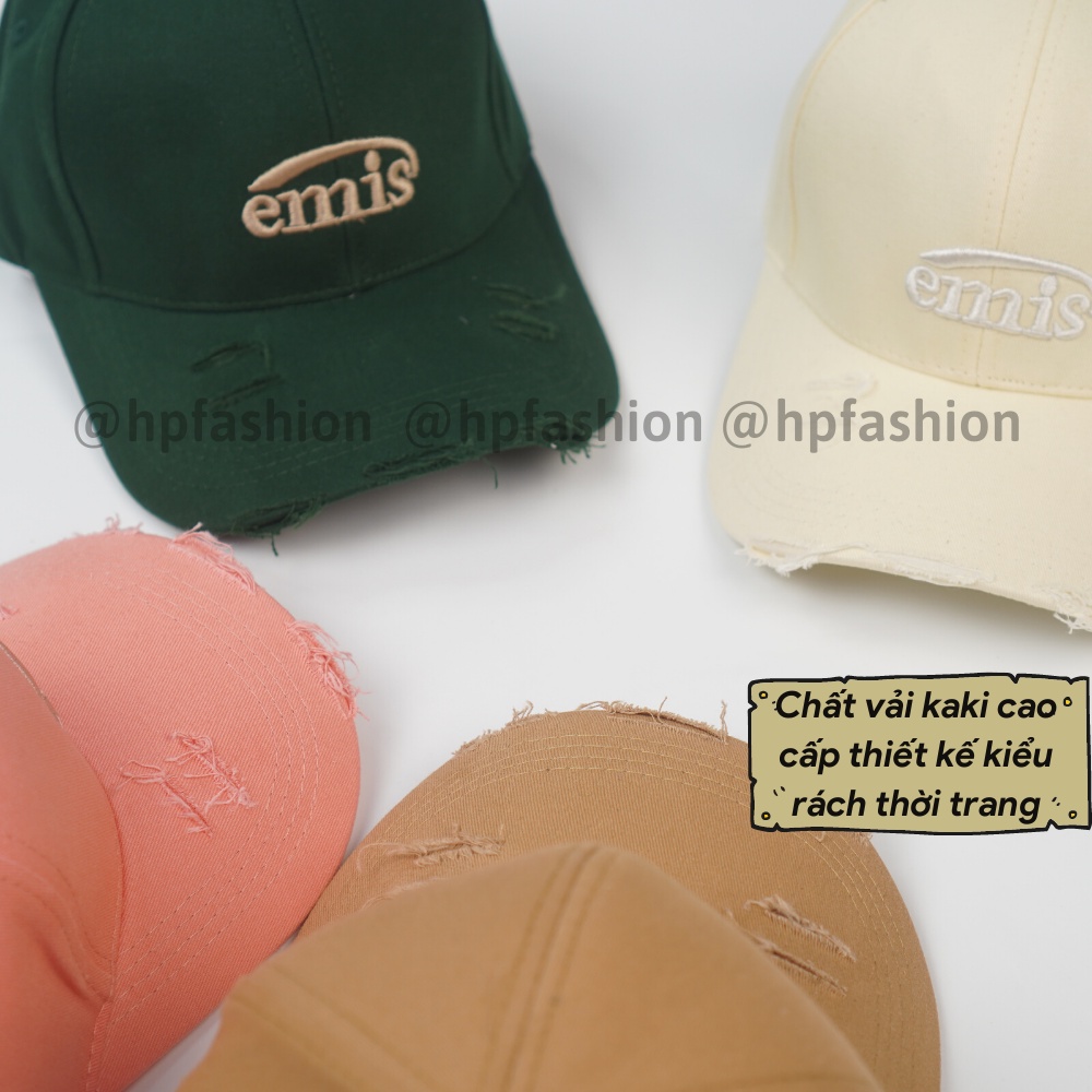 Mũ lưỡi trai ❤️ Nón kết rách thêu hình chữ EMIS chất kaki cao cấp form unisex nam nữ N75 - Happy Style