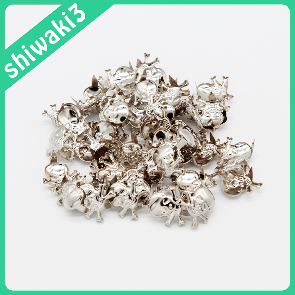 Bộ 50 đinh tán hình đầu lâu bằng kim loại trang trí quần áo / nón / da