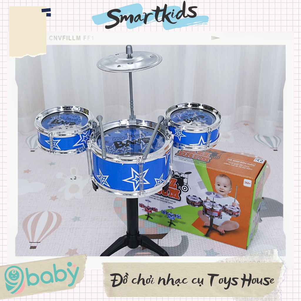 [ẢNH THẬT + VIDEO] Bộ trống Jazz Drum cho bé Toyshouse - Nhạc cụ, âm nhạc cho bé yêu 3303 màu xanh