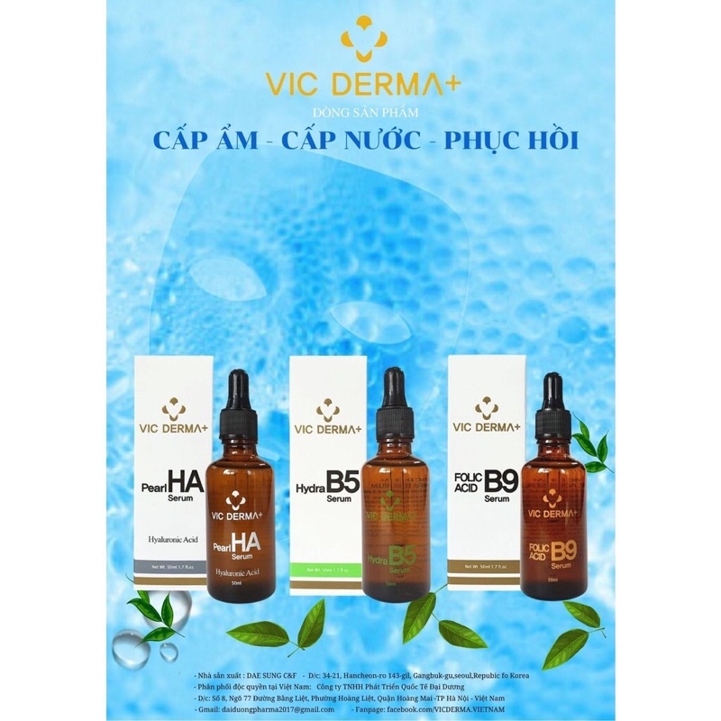 serum dưỡng da VIC DERMA+ HYDRA B5,VIC DERMA+B9,VIC DERMA+HA cấp ẩm,phục hồi,cấp nước da 50ml