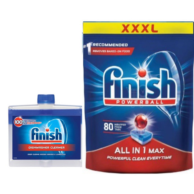 Combo viên rửa bát finish All in one 80 Viên + Nước vệ sinh máy rửa bát