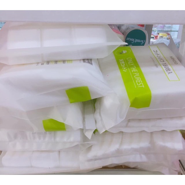 Bông tẩy trang MINISO Nhật bản [HÀNG CHÍNH HÃNG]  túi zíp 180m 2 lớp 100% cotton