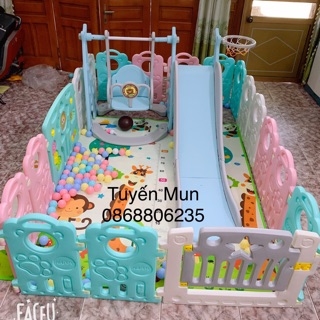 Cầu trượt xích đu + quây bóng( inbox giá cước)