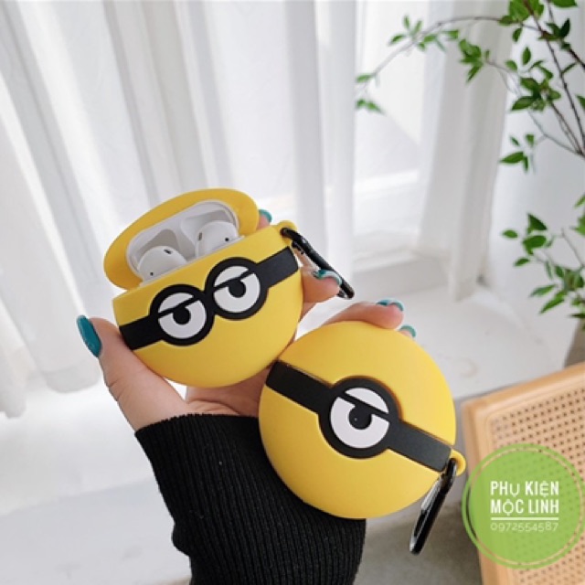 Tặng kèm móc treo - Case Airpod 1 2 Bóng MinionVỏ bao AirPods silicon đựng tai nghe không dây i11 i12...