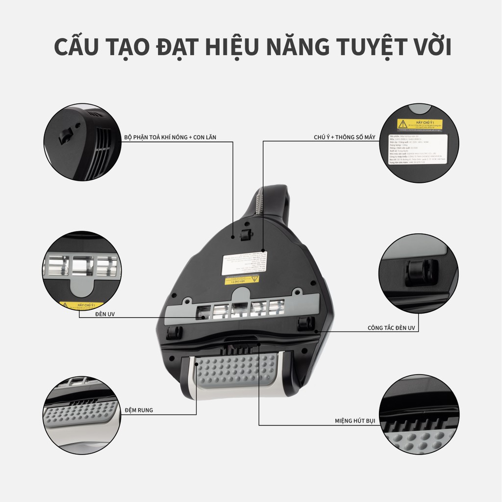 [Mã 2404EL10K giảm 10K đơn 20K] Máy hút bụi nệm tia UV G4YOU ASTER G4AS-2000 ( tím/xám ) - Hàng chính hãng