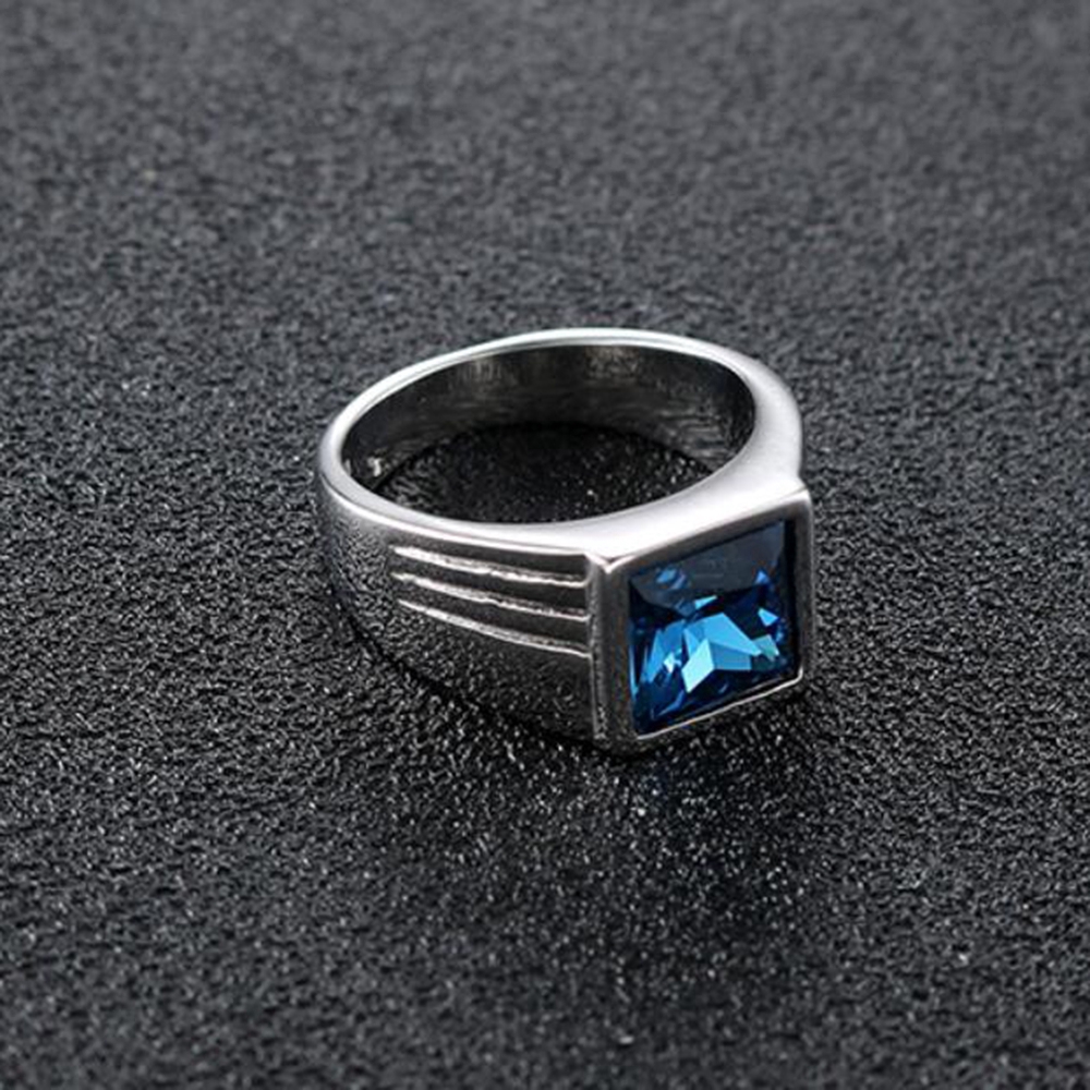 Nhẫn inox trang trí đá pha lê sapphire xanh lam thanh lịch cho nam