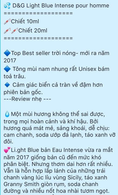 [HOT] Nước hoa mẫu thử Nam Light Blue Eau Intense Pour Homme (5ml/10ml/20ml) [MUA NGAY]