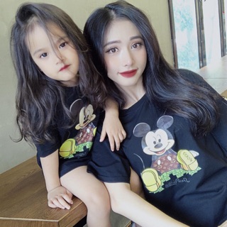 Áo phông đôi mẹ con Mickey be - đen
