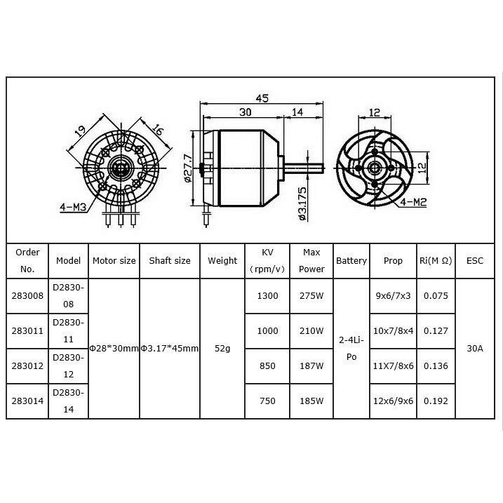 Động Cơ Không Chổi Than D2830 2830 750KV 850KV 1000KV 1300KV Cho Drone
