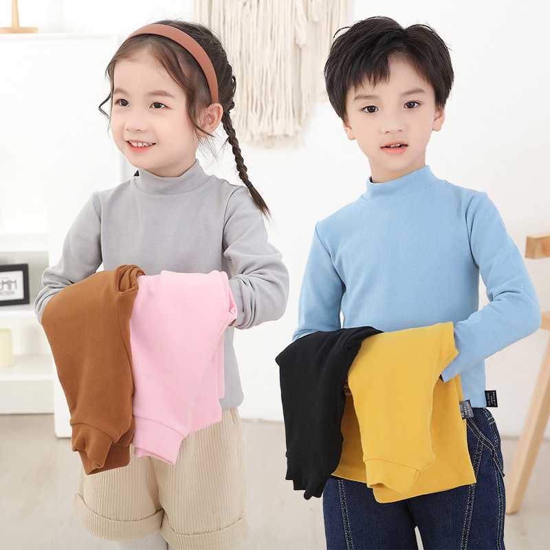 Áo Thun Cotton Dày Cổ Rùa Thời Trang Thu Đông Mới Cho Bé Trai / Gái 1-10 Tuổi