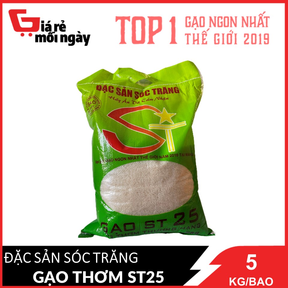 Gạo Thơm ST25 Túi 5Kg - Đạt Giải Gạo Ngon Nhất Thế Giới Năm 2019 tại Manila - Đặc Sản Sóc Trăng