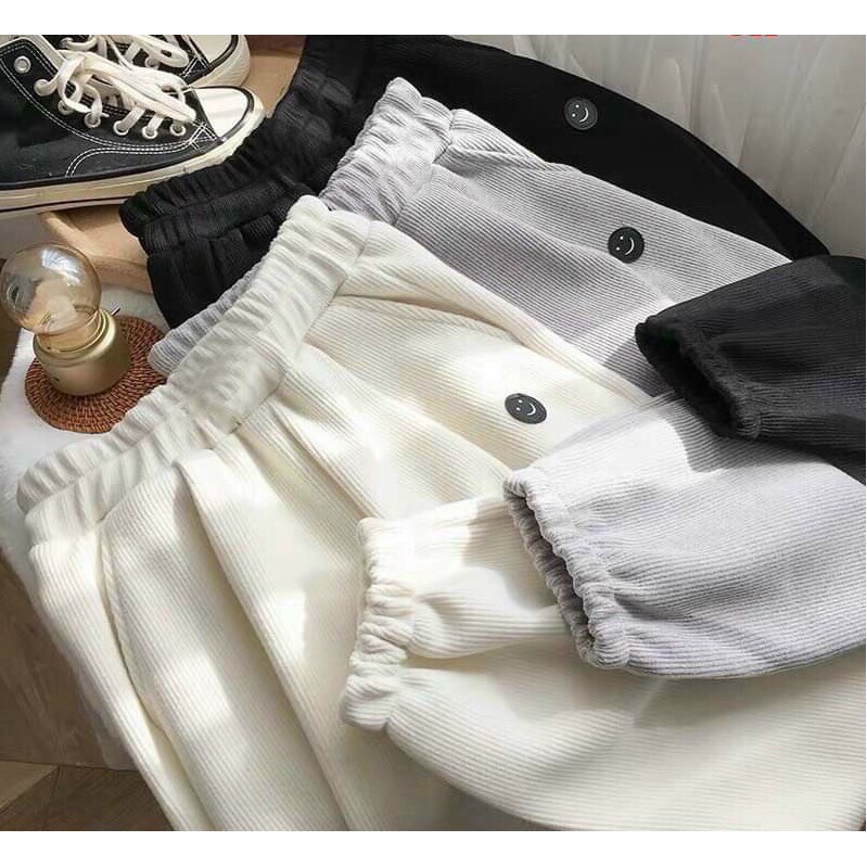 Quần nỉ jogger nam nữ len tăm bo gấu logo MẶT CƯỜI  Quần nỉ nữ bom gấu trơn basic dáng thụng  Freeship  Sale