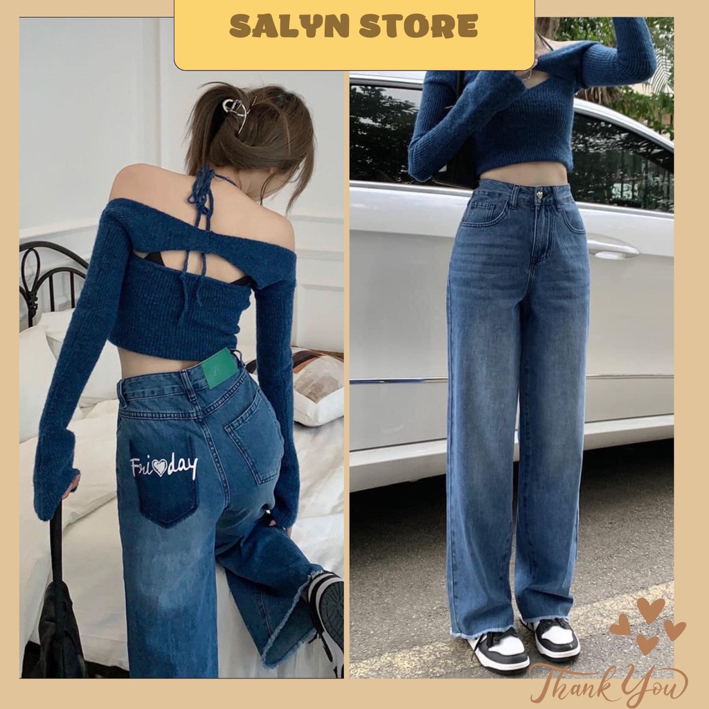 Quần jeans bò xanh dáng suông phong cách ulzzang SALYN QJ03