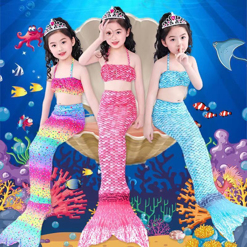 Bộ Đồ Bơi Ba Mảnh Đuôi Nàng Tiên Cá Nhiều Màu Sắc Thời Trang Mùa Hè Dành Cho Bé Gái