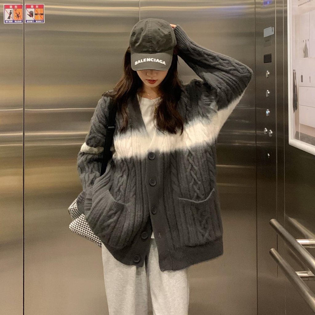 Áo khoác cardigan cổ chữ V tay dài nhuộm màu gradient phong cách Hàn Quốc mới cho nữ