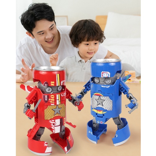 Đồ Chơi Robot Biến Hình Lon Nước, Đồ Chơi Siêu Nhân Lon Nước, Đồ Chơi Lắp Ráp Cho Bé 02136