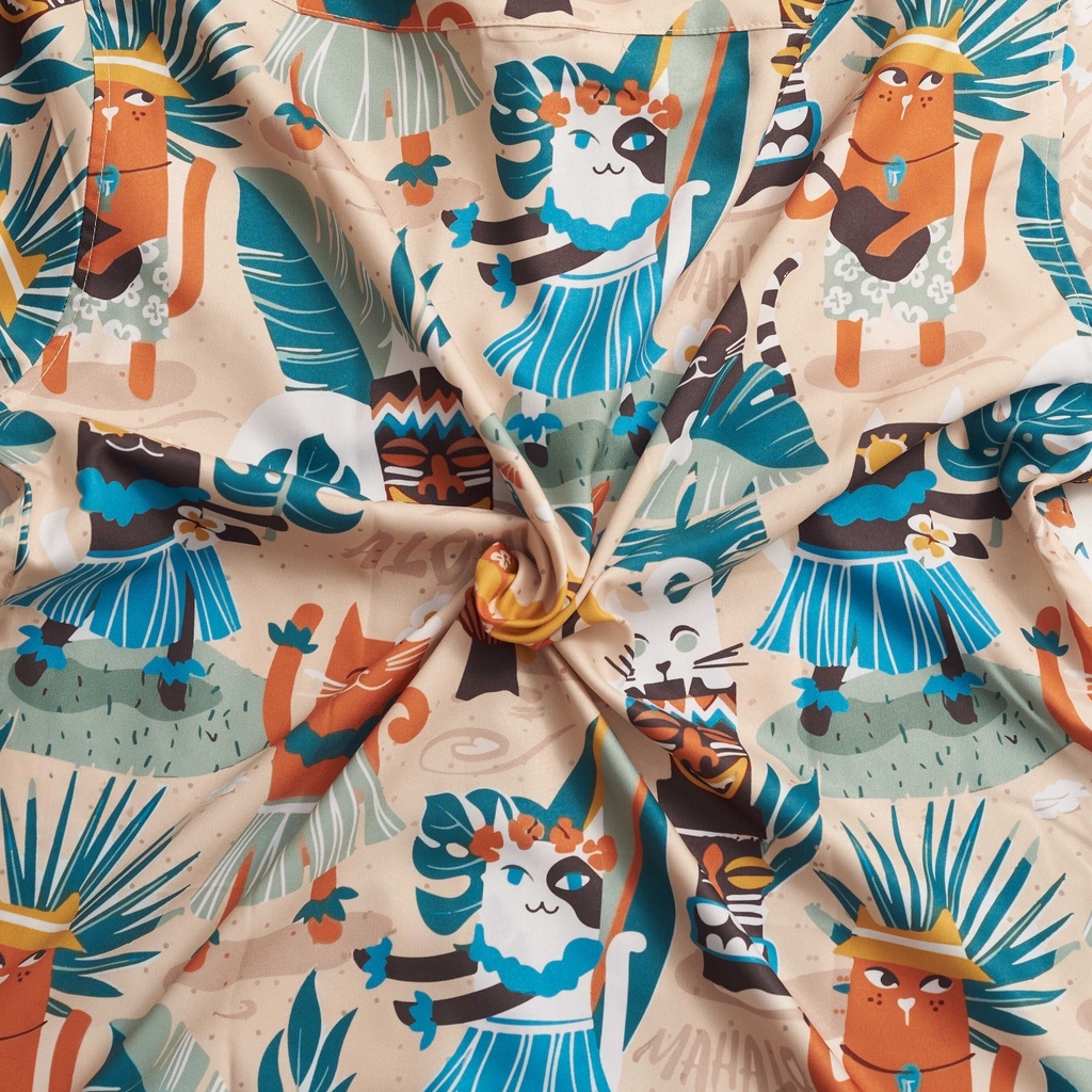 Áo sơ mi nam nữ hoạ tiết ALOHA , sơ mi đi biển ngắn tay vải lụa cotton mềm mịn thấm hút mồ hôi, không nhăn Tibelda TD001