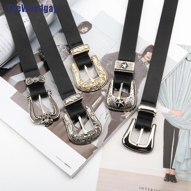 Thắt Lưng Da Màu Đen Khóa Kim Loại Trái Tim Phong Cách Vintage Cho Nữ