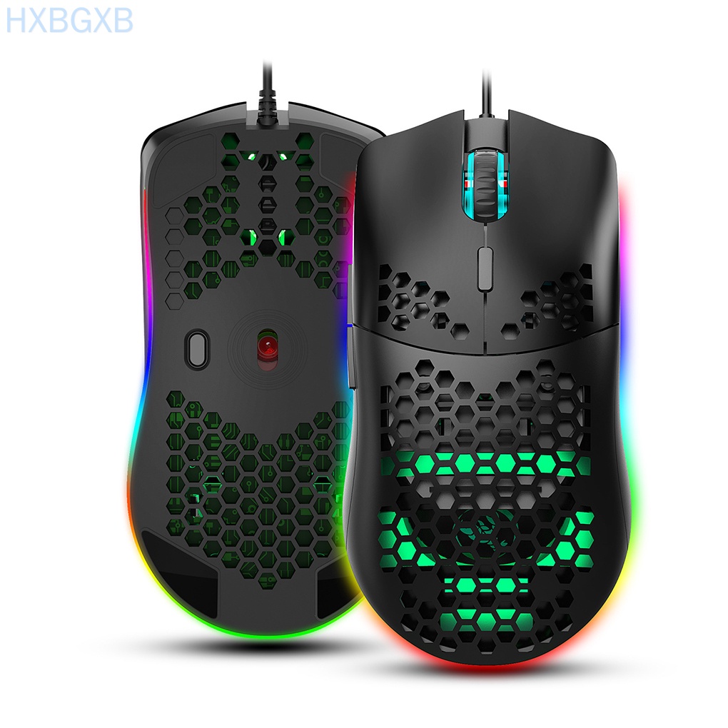 HXBG Gaming Mouse USB Wired 6400DPI Honeycomb LED Backlight Computer Mouse Desktop Accessory, Black