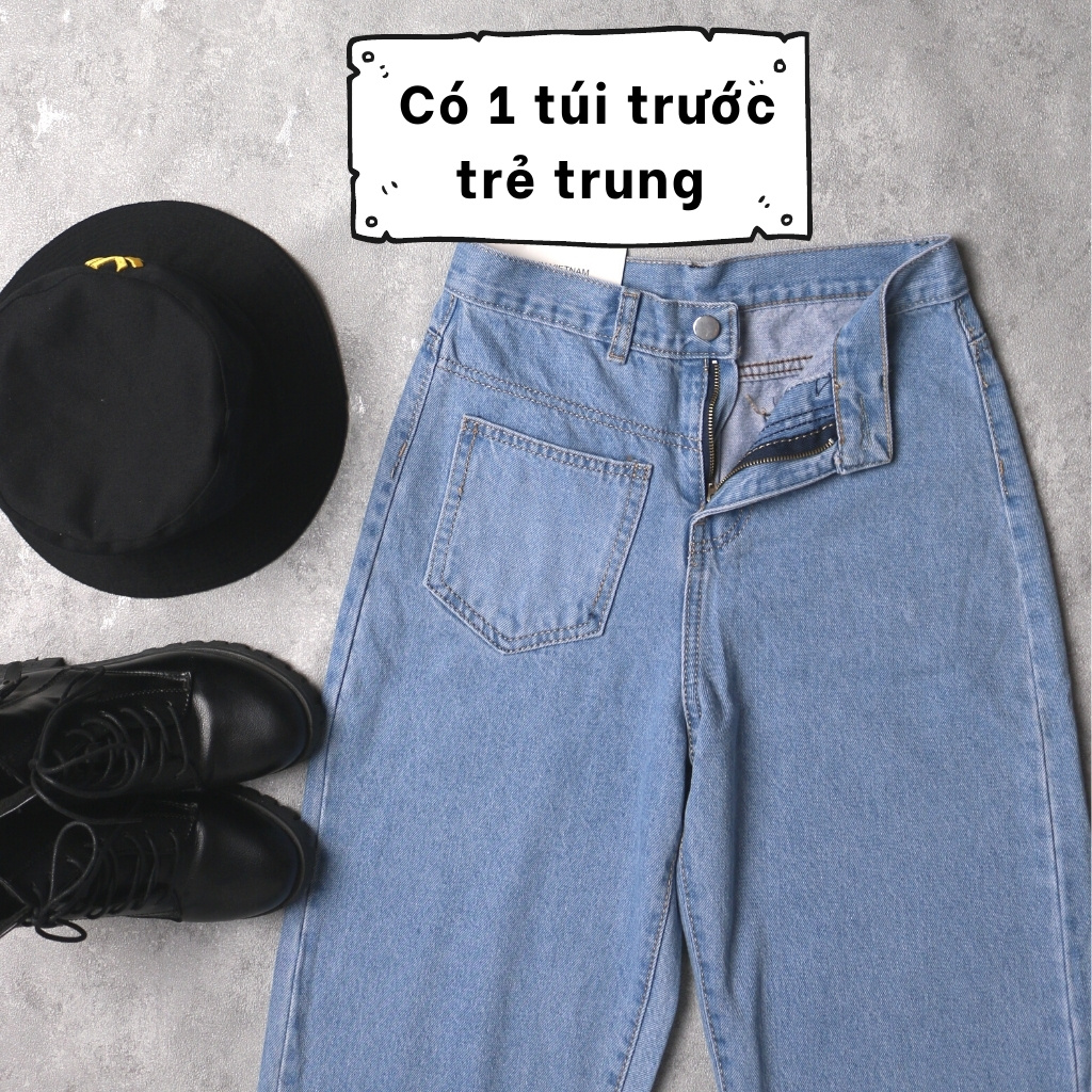 Quần jean nữ ống rộng ❤️ Cạp lưng cao dáng ống suông chất bò dầy dặn 1 túi trước trẻ trung LX14