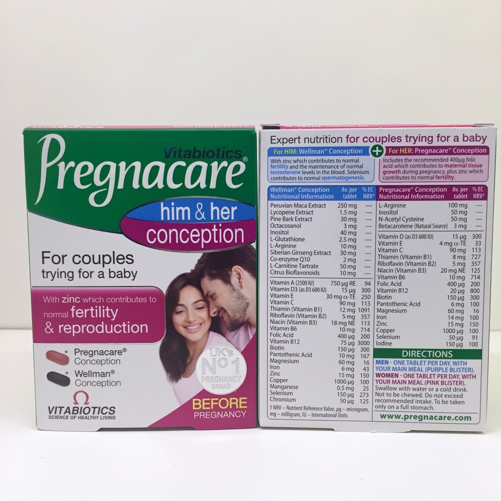 Viên uống tăng khả năng thụ thai Pregnacare Him & Her 60v - giúp tăng khả năng thụ thai cho cả nam và nữ - NT Châu Long