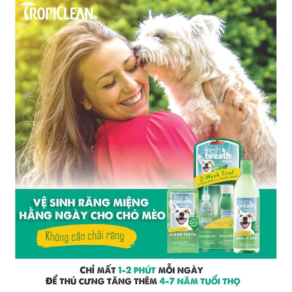 Combo vệ sinh răng miệng chó, giảm mùi hôi, mảng bám (TropiClean, Mỹ)