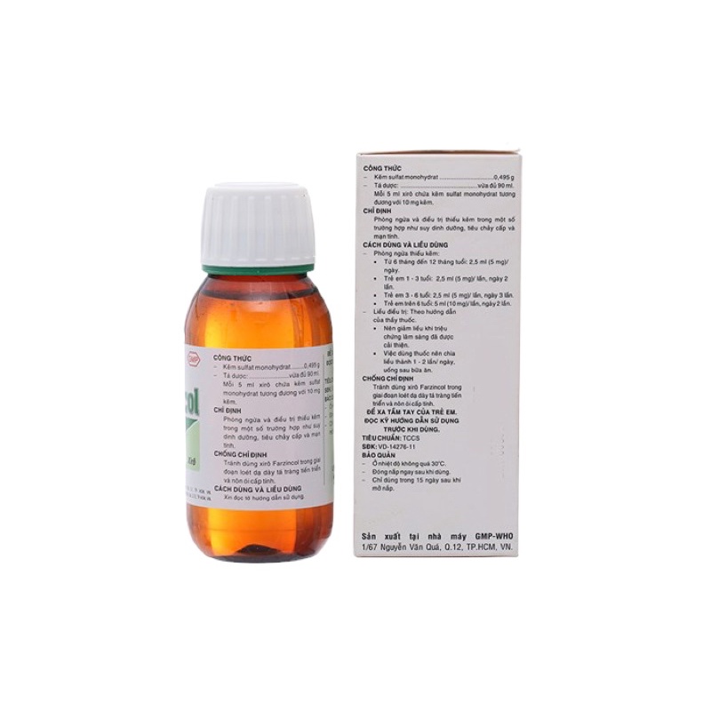 [Chính hãng]  Siro uống bổ sung kẽm Farzincol (Chai 90ml)  Date mới
