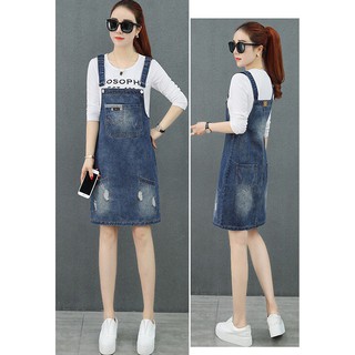 Đầm Yếm Jeans Nữ Phối Nút BY1104 - Xanh Nhạt Không Kèm Áo