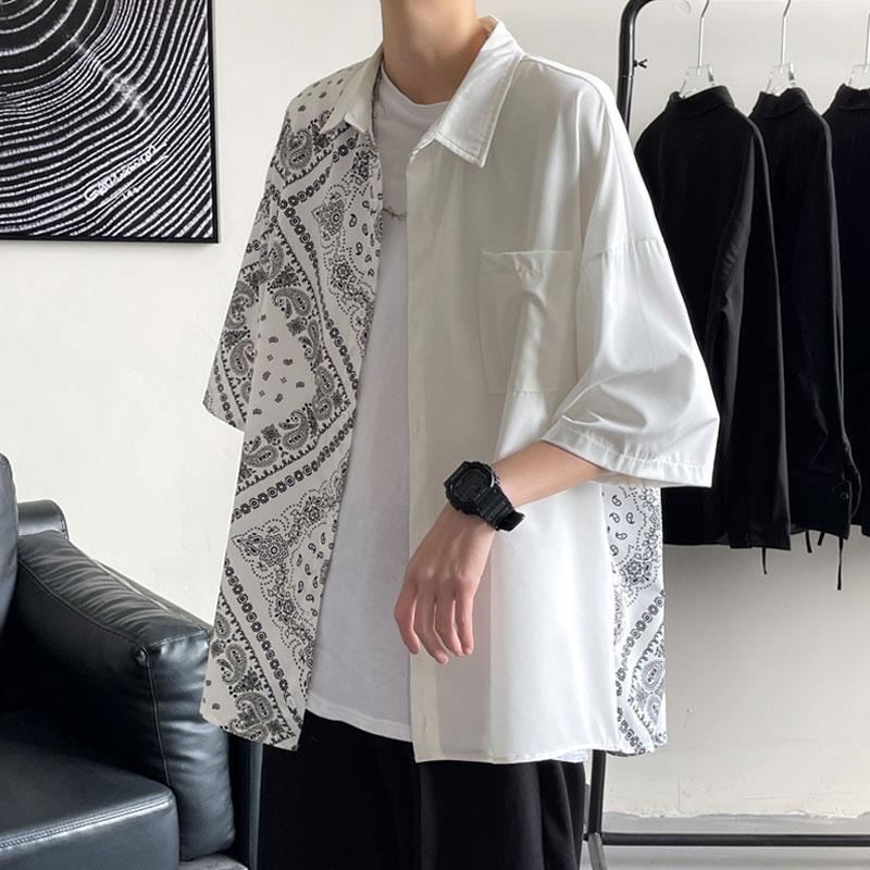 ▼♨Áo Sơ Mi Ngắn Tay Họa Tiết Hoa Thời Trang Cho Nam
