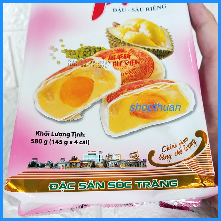 Bánh pía 4 sao 2 trứng đậu sầu riêng trứng muối  580g ( 4 cái ) Tân Huê Viên