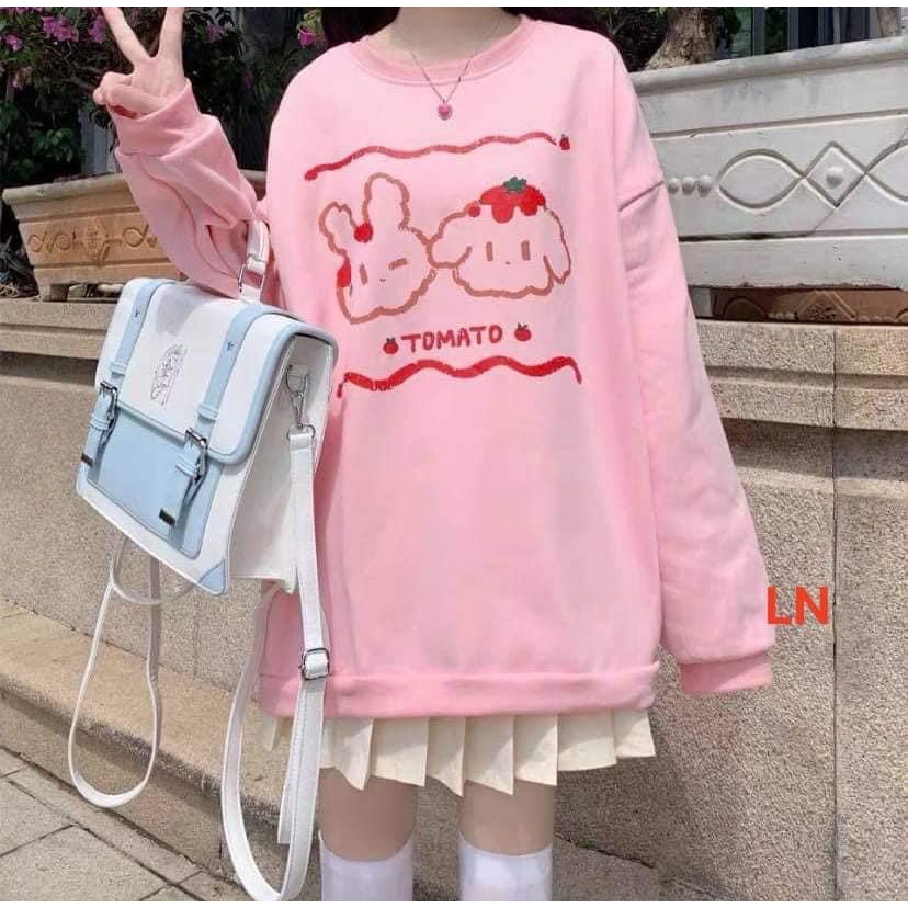 Áo Sweater Nữ Thỏ Con Cún Con Form Rộng Tay Phồng, Áo Nỉ Cute Dễ Thương