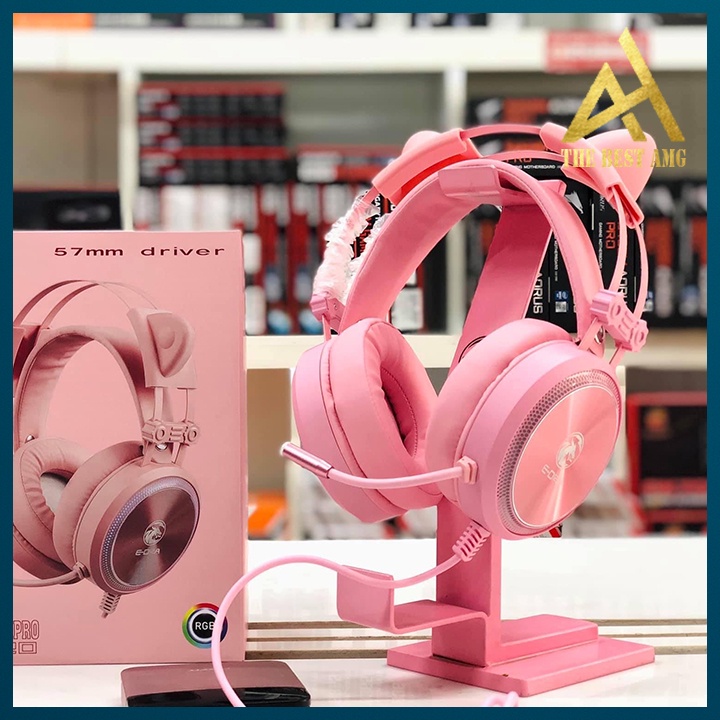 Tai Nghe Headphone Gaming Đèn LED 7 Màu RGB Có Mic E-DRA EH412 Pro Pink Tai Nghe Nhạc Máy Vi Tính PC Laptop Có Dây
