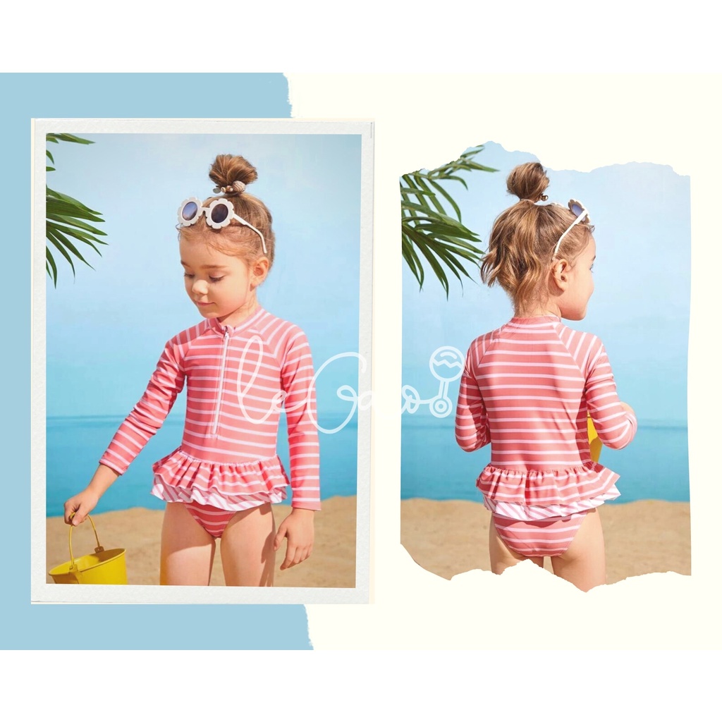 Bộ bơi dài tay sọc hồng