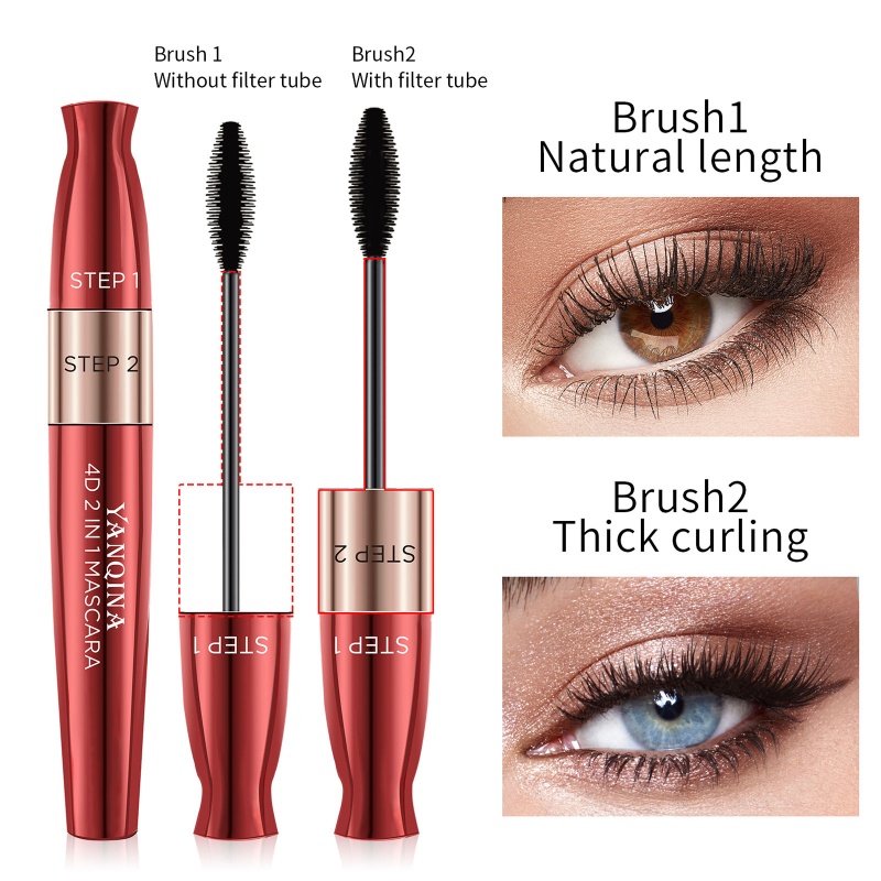 Mascara Sợi Tơ 4D 2 Trong 1 Chống Nước Lâu Trôi Giúp Làm Dài Và Làm Dày Lông Mi Tự Nhiên