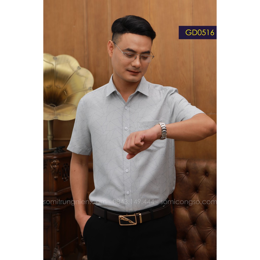 Áo sơ mi Nam Công sở ngắn tay sợi tre họa tiết màu xám thương hiệu Anton - D0516 | BigBuy360 - bigbuy360.vn