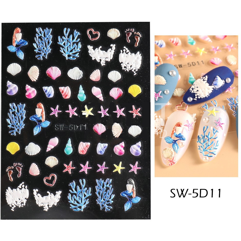 Nhãn Dán Trang Trí Móng Tay Dập Nổi Họa Tiết Lá Phong Mùa Thu 5D Với Kết Cấu Trượt Saw-5D