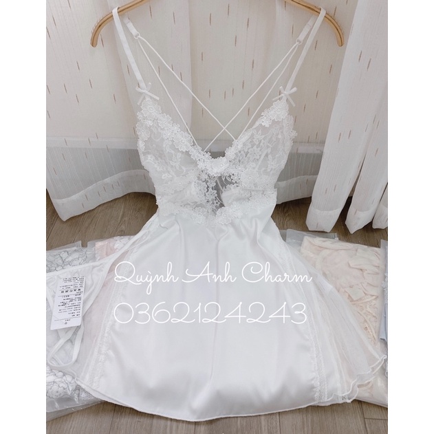 SẴN SỈ tặng kèm chip _ Đầm ngủ quyến rũ, váy ngủ 2 dây lụa phối ren gợi cảm hàng quảng châu cao cấp SP019