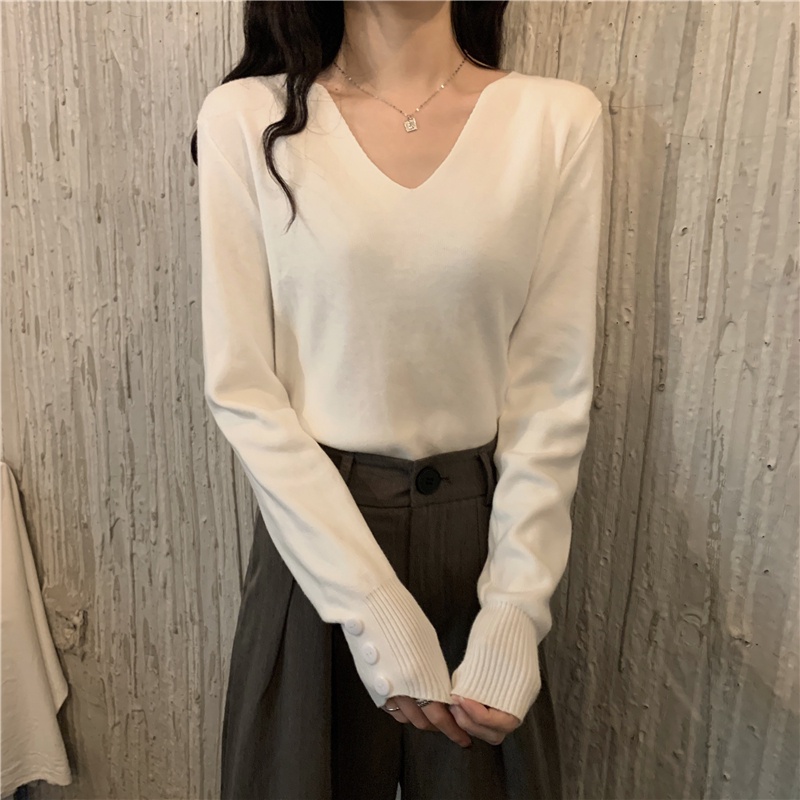Áo sweater SUXI dệt kim mỏng tay dài cổ chữ v thời trang mùa thu cho nữ