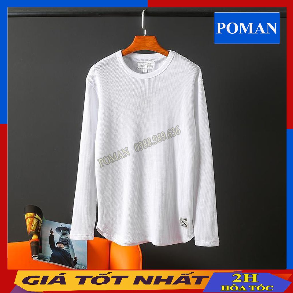 Áo phông nam thể thao dài tay cổ tròn, Áo thun nam giữ nhiệt chất xốp Thái co dãn 4 chiều AD01 - POMAN