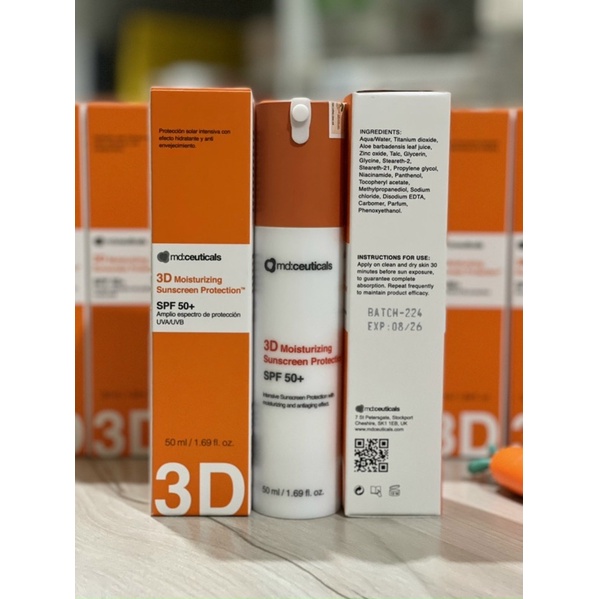 Md: Ceuticals 3D Moisturizing Sunscreen Protection SPF50+ - Kem Chống Nắng Dưỡng Ẩm Và Bảo Vệ Da Sau Laser 50ml