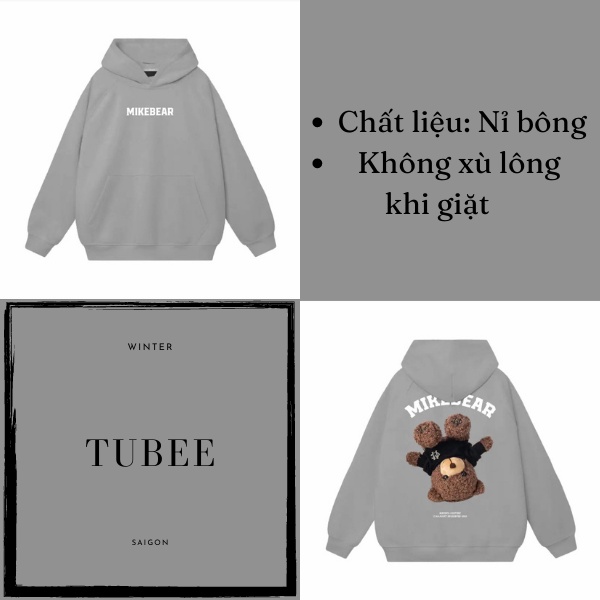 Áo hoodie gấu ngược Mikebear nỉ bông cao cấp Unisex