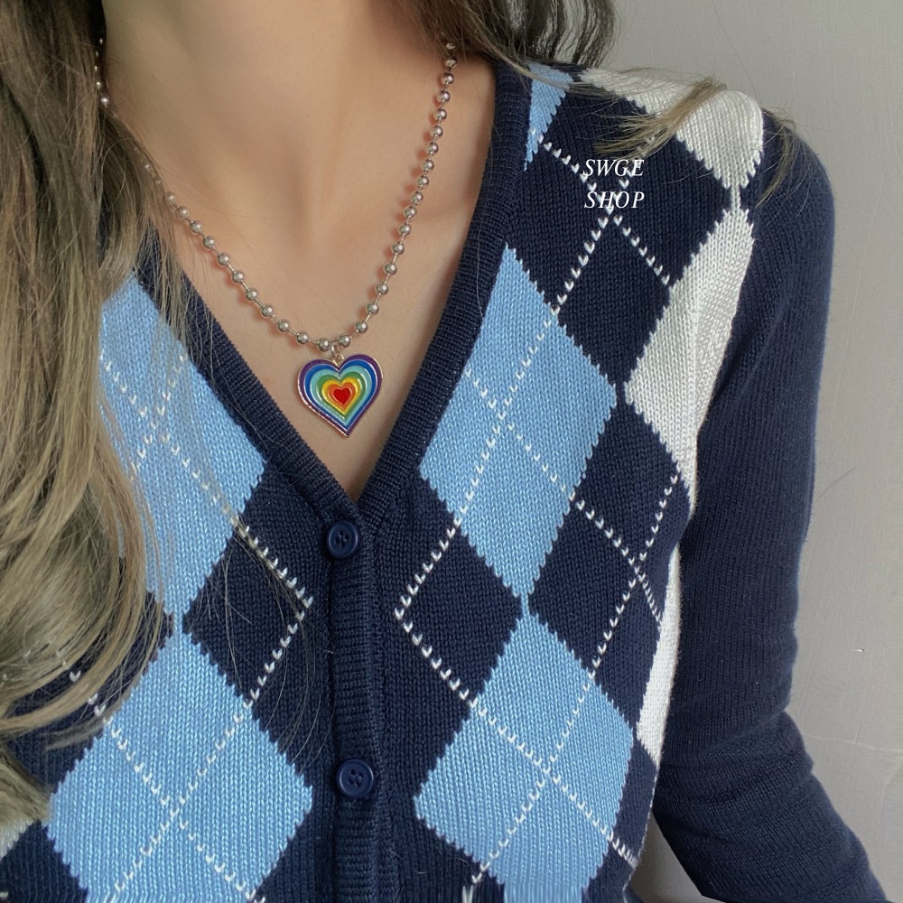 IF ME Dây chuyền mặt trái tim màu cầu vồng thời trang Hàn Quốc đơn giản dành cho nữ