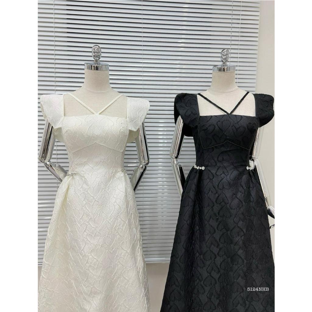 Đầm dài cánh tiên xòe gấm đá eo 5124 - Đầm nữ thời trang