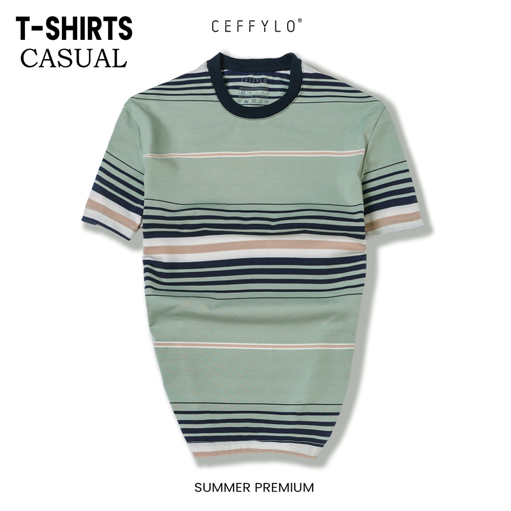Áo Phông Cộc Tay Kẻ Ngang Nhiều Màu Ceffylo, Chất Liệu Cotton Co Giãn Nhẹ