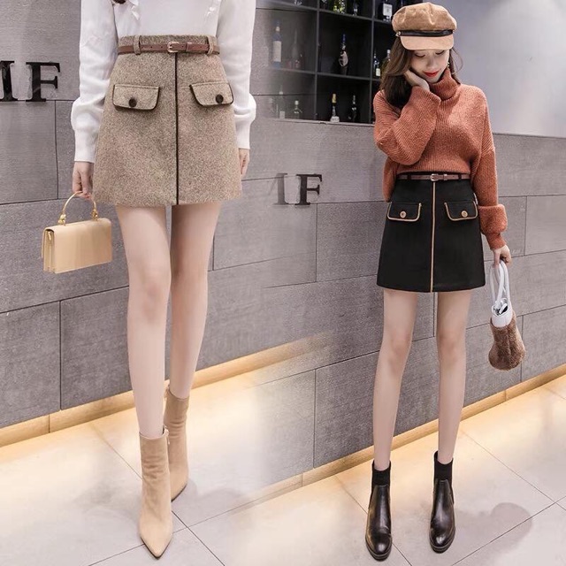 Chân váy dạ viền nắp túi đẹp hàng QCL1