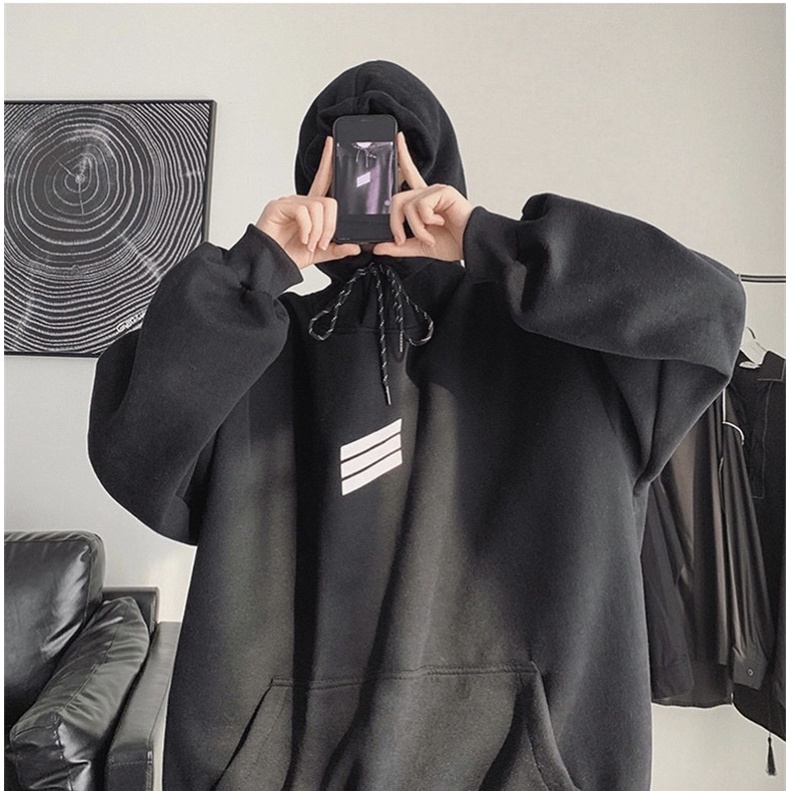 Áo hoodie nỉ bông siêu dày form rộng sọc ngang ngực nam nữ mặc đều đẹp | BigBuy360 - bigbuy360.vn